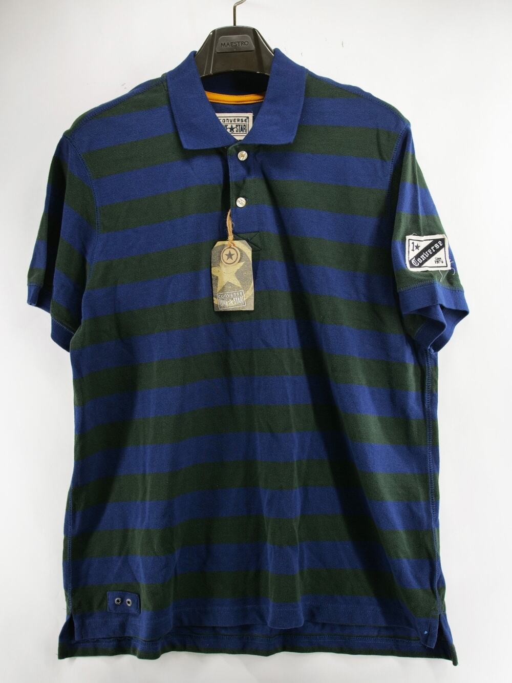 Converse One Star NWT Polo Shirt Mens XL Blue Green Striped Short Sleeve